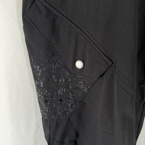 Eddie Bauer Fleece Lined Pants Women's 8 Petite Black Button Snap Cargo Pockets - Picture 4 of 13